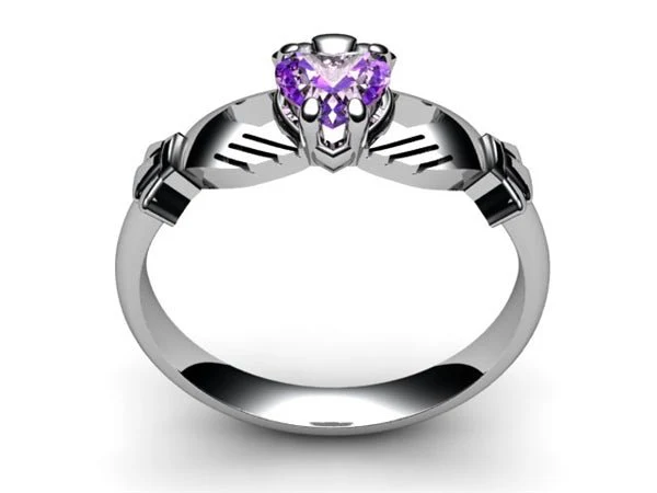 Amethyst 14K WHITE Gold Claddagh Ring <font color="#FF0000"> IN STOCK! Ships in 48 Hours!</font> - Image 3