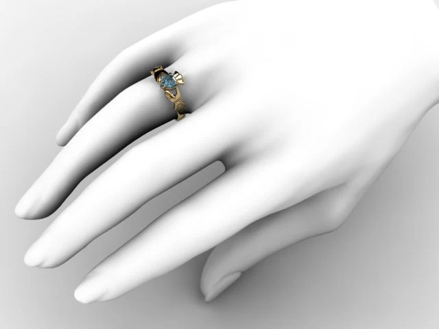 Aqua Marine Gold Claddagh Ring <font color="#FF0000"> IN STOCK!  Ships in 48 Hours!</font> - Image 5