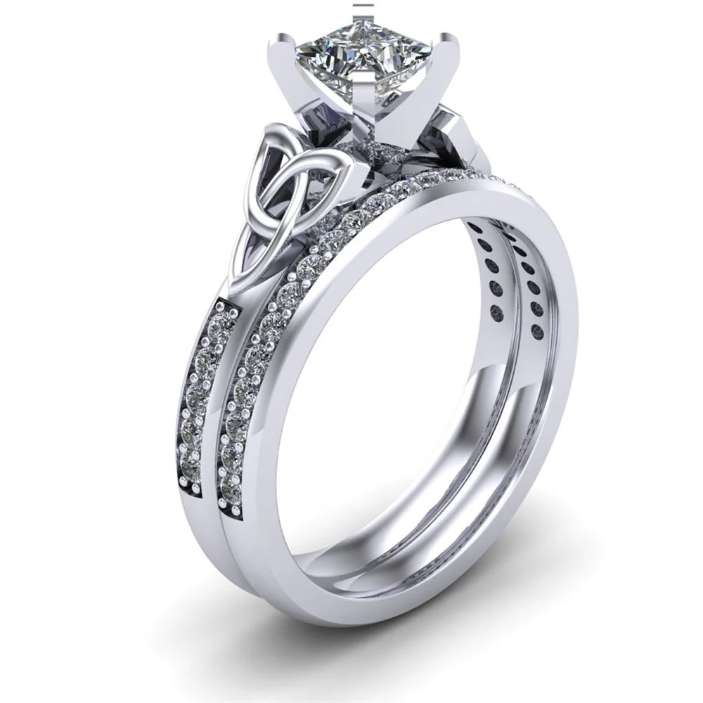 14K White Gold Celtic Bridal Set AYLIN-1S-SET-WHITE-PRINCESS - Image 4