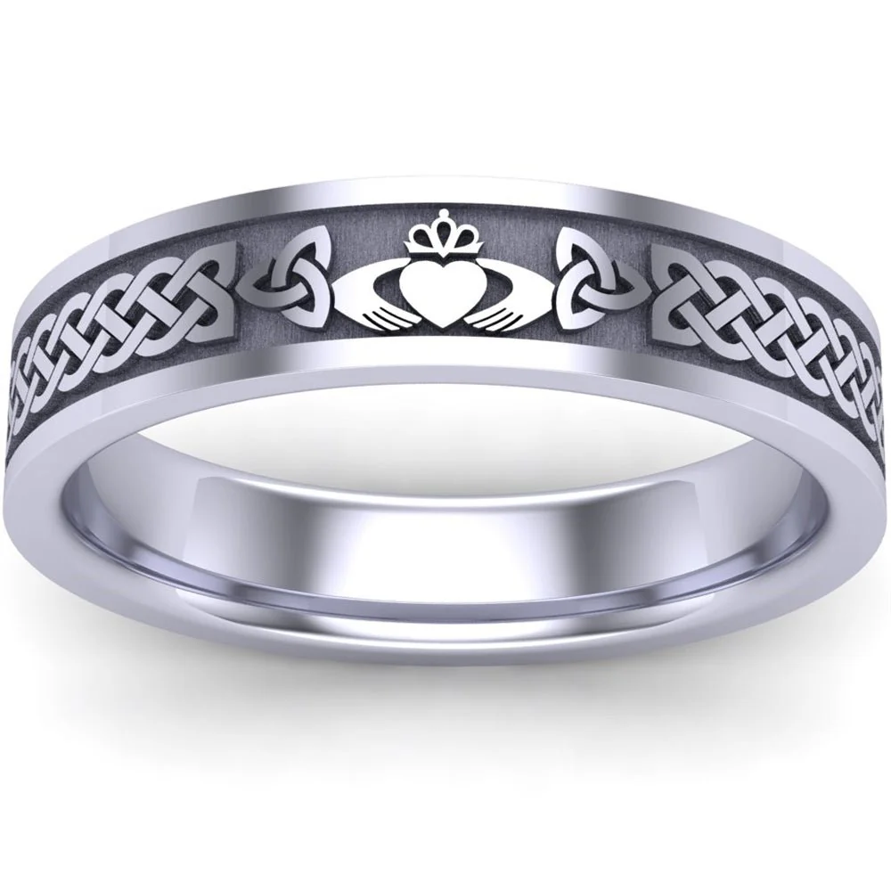 Claddagh Wedding Ring UCL1-14W5MFLAT - 14K White Gold - Image 4