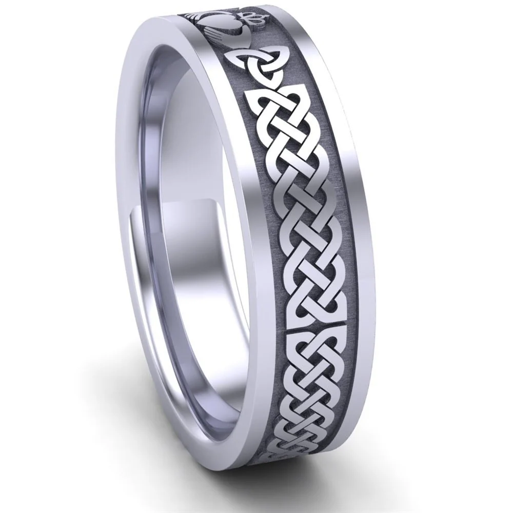 Claddagh Wedding Ring UCL1-14W6MFLAT - 14K White Gold - Image 5