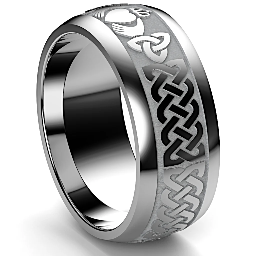 Claddagh Wedding Ring UCL1-TUNG10M-THICKRAIL - TUNGSTEN - Image 11