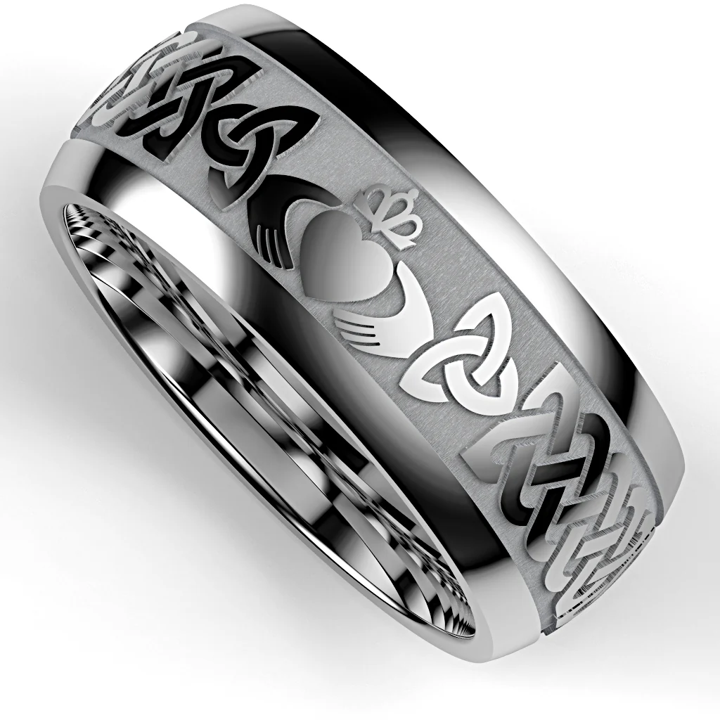 Claddagh Wedding Ring UCL1-TUNG10M-THICKRAIL - TUNGSTEN - Image 4