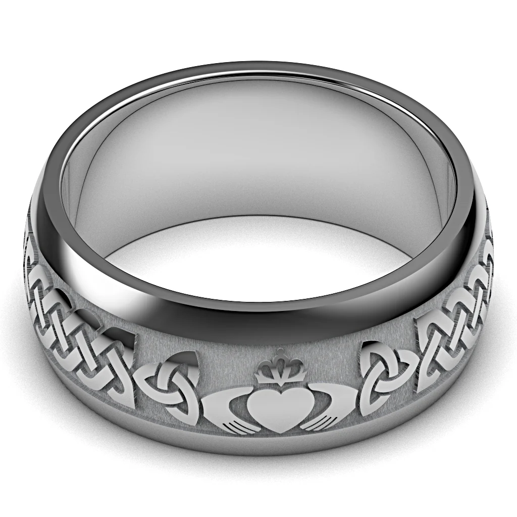 Claddagh Wedding Ring UCL1-TUNG10M-THICKRAIL - TUNGSTEN - Image 9