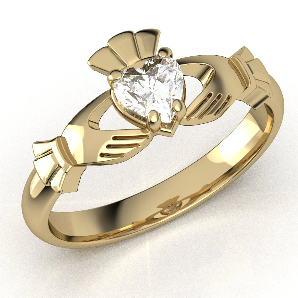 Half Carat Lab-Created Diamond - 14K YELLOW Gold Claddagh Ring <font color="#FF0000"> IN STOCK! Ships in 48 Hours!</font> - Image 10
