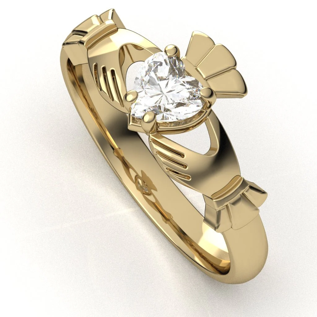 Half Carat Lab-Created Diamond - 14K YELLOW Gold Claddagh Ring <font color="#FF0000"> IN STOCK! Ships in 48 Hours!</font> - Image 3