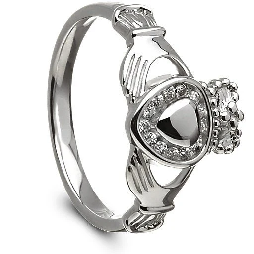 Retired Ladies Silver Claddagh Ring with CZ Stones LS-CLAD30D