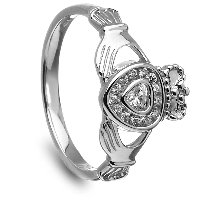 Retired Ladies Silver Claddagh Ring with CZ Stones LS-CLAD30DD