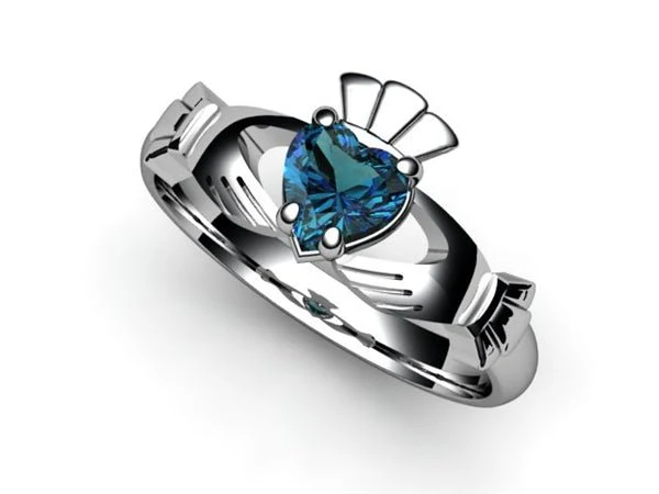 London Blue Topaz PLATINUM Claddagh Ring - Image 6