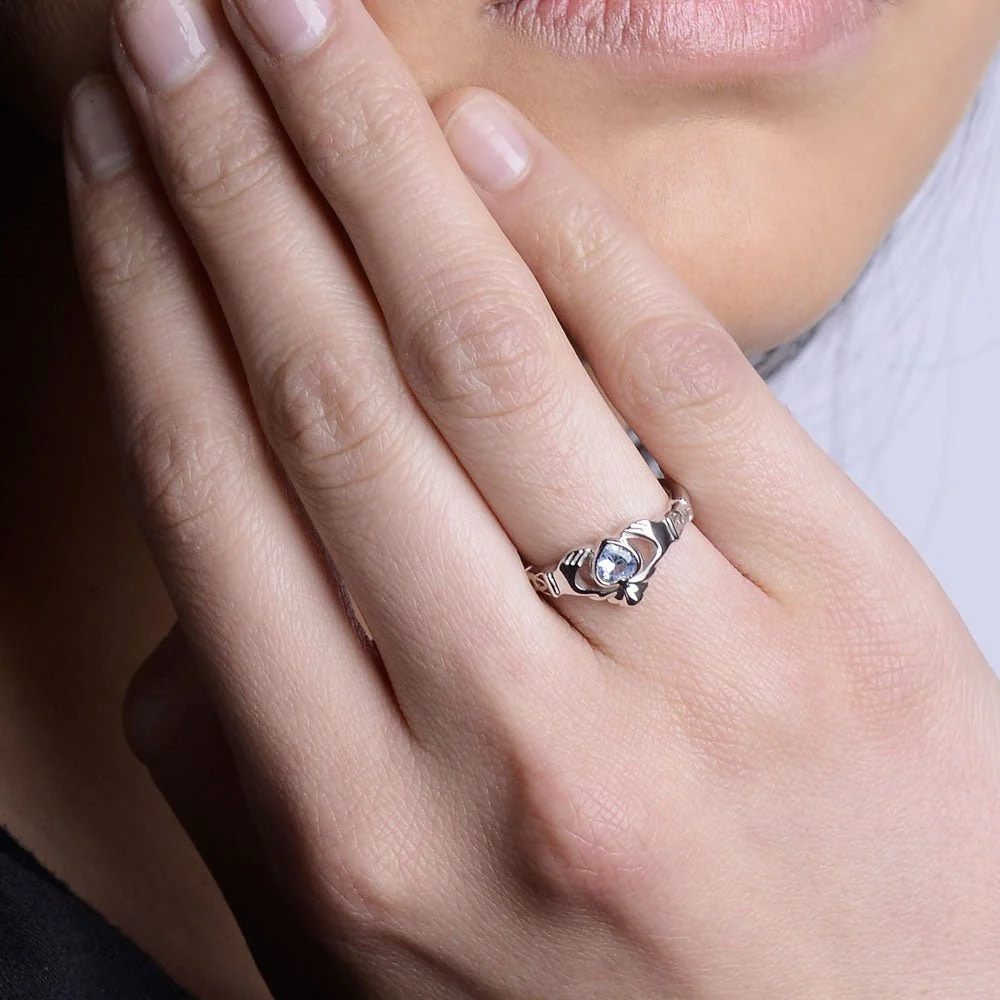 Retired MARCH Birthstone Silver Claddagh Ring LS-BSRV2-3 - Image 3