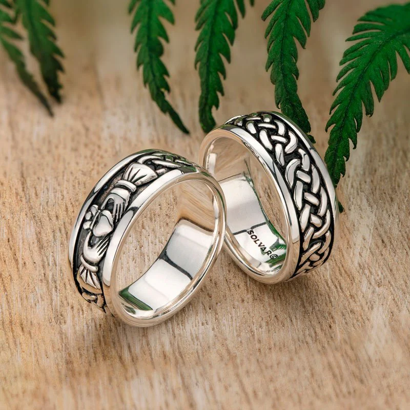 Mens Sterling Silver Oxidized Claddagh Wedding Ring S2828 - Image 3