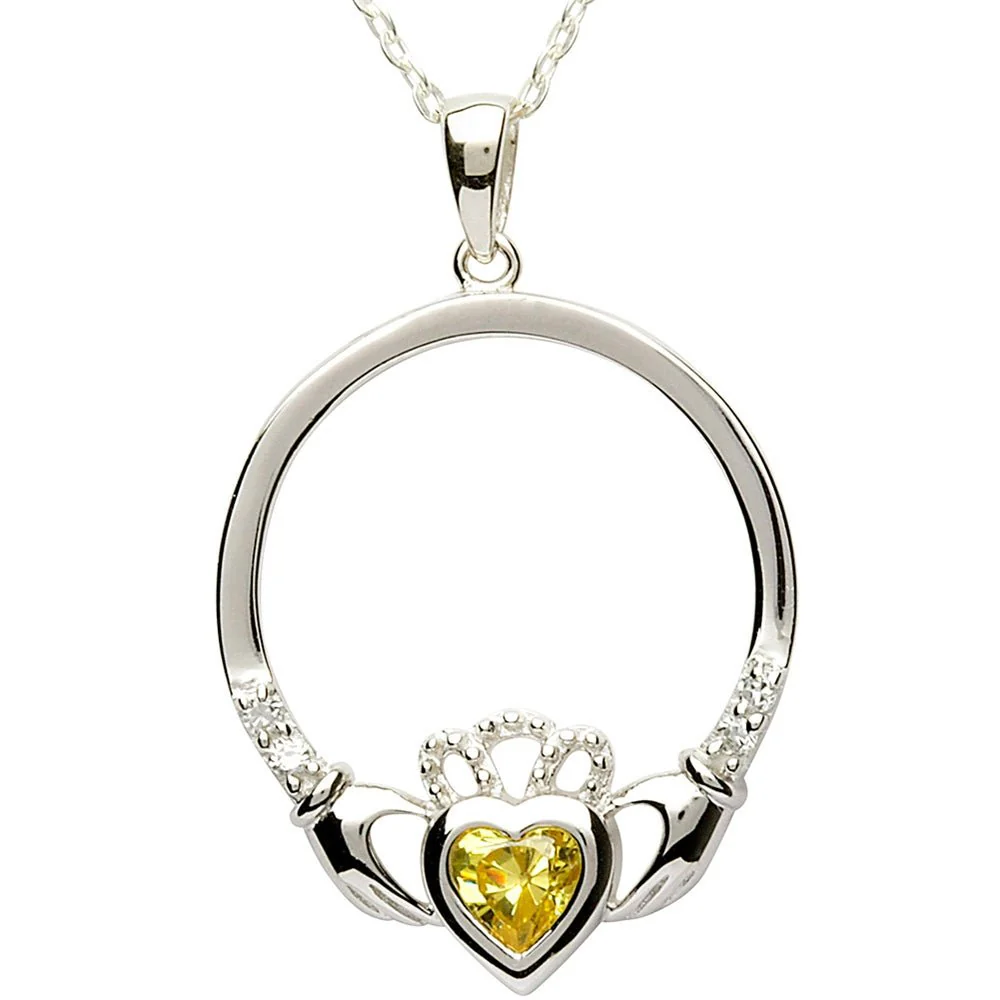 NOVEMBER Birthstone Silver Claddagh Pendant LS-SP91-11