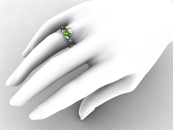 PERIDOT 14K White Gold Claddagh Ring <font color="#FF0000"> IN STOCK! Ships in 48 Hours!</font> - Image 4