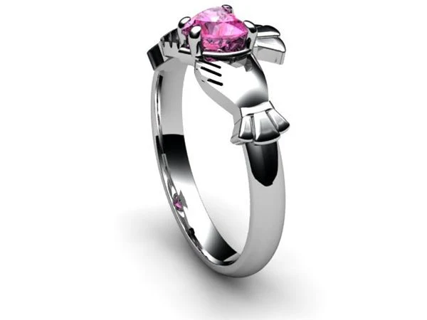 PINK SAPPHIRE 14K WHITE Gold Claddagh Ring <font color="#FF0000"> IN STOCK!  Ships in 48 Hours!</font> - Image 8