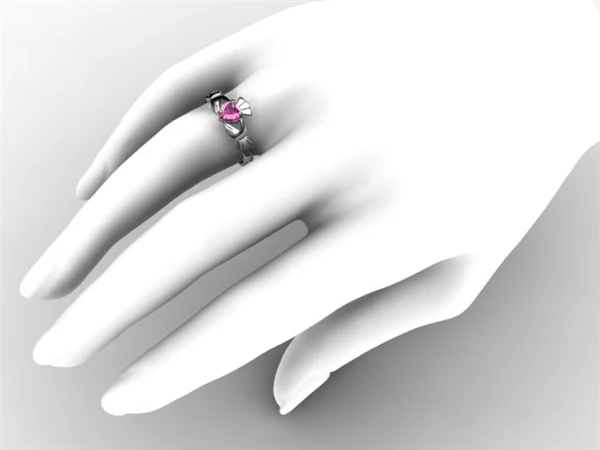 PINK SAPPHIRE PLATINUM Claddagh Ring - Image 4