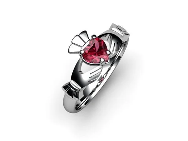 Rhodolite Garnet White Gold Claddagh Ring <font color="#FF0000"> IN STOCK!  Ships in 48 Hours!</font> - Image 5