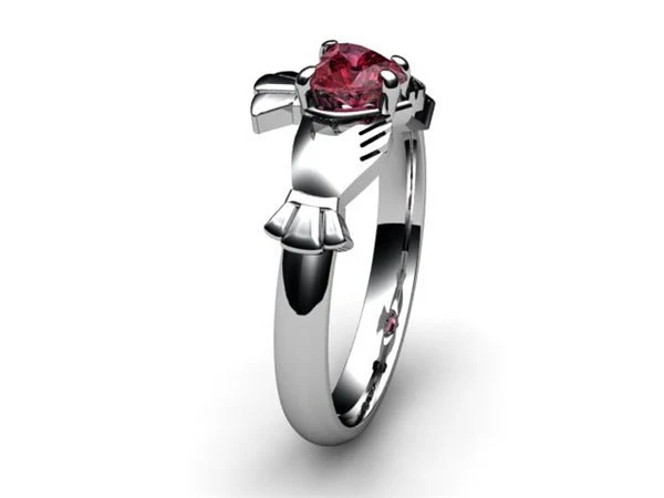 Rhodolite Garnet White Gold Claddagh Ring <font color="#FF0000"> IN STOCK!  Ships in 48 Hours!</font> - Image 6