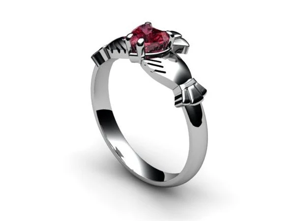 Rhodolite Garnet White Gold Claddagh Ring <font color="#FF0000"> IN STOCK!  Ships in 48 Hours!</font> - Image 7