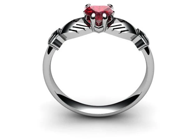 RUBY 14K WHITE Gold Claddagh Ring <font color="#FF0000"> IN STOCK! Ships in 48 Hours!</font> - Image 8