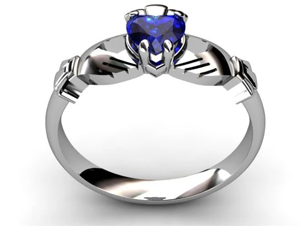 SAPPHIRE 14K WHITE Gold Claddagh Ring <font color="#FF0000"> IN STOCK! Ships in 48 Hours!</font> - Image 3