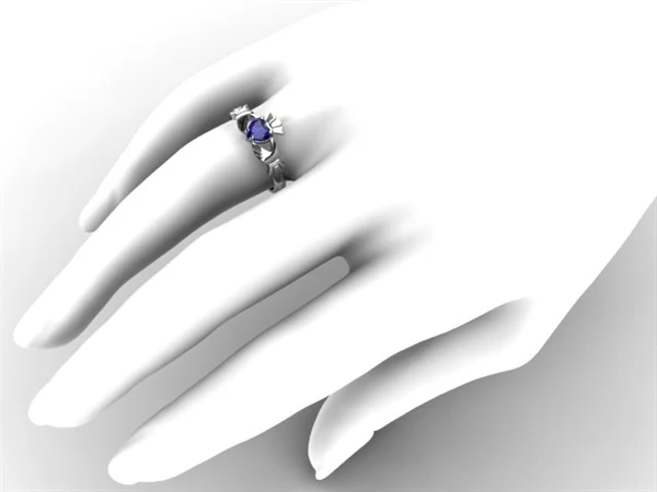 SAPPHIRE 14K WHITE Gold Claddagh Ring <font color="#FF0000"> IN STOCK! Ships in 48 Hours!</font> - Image 4