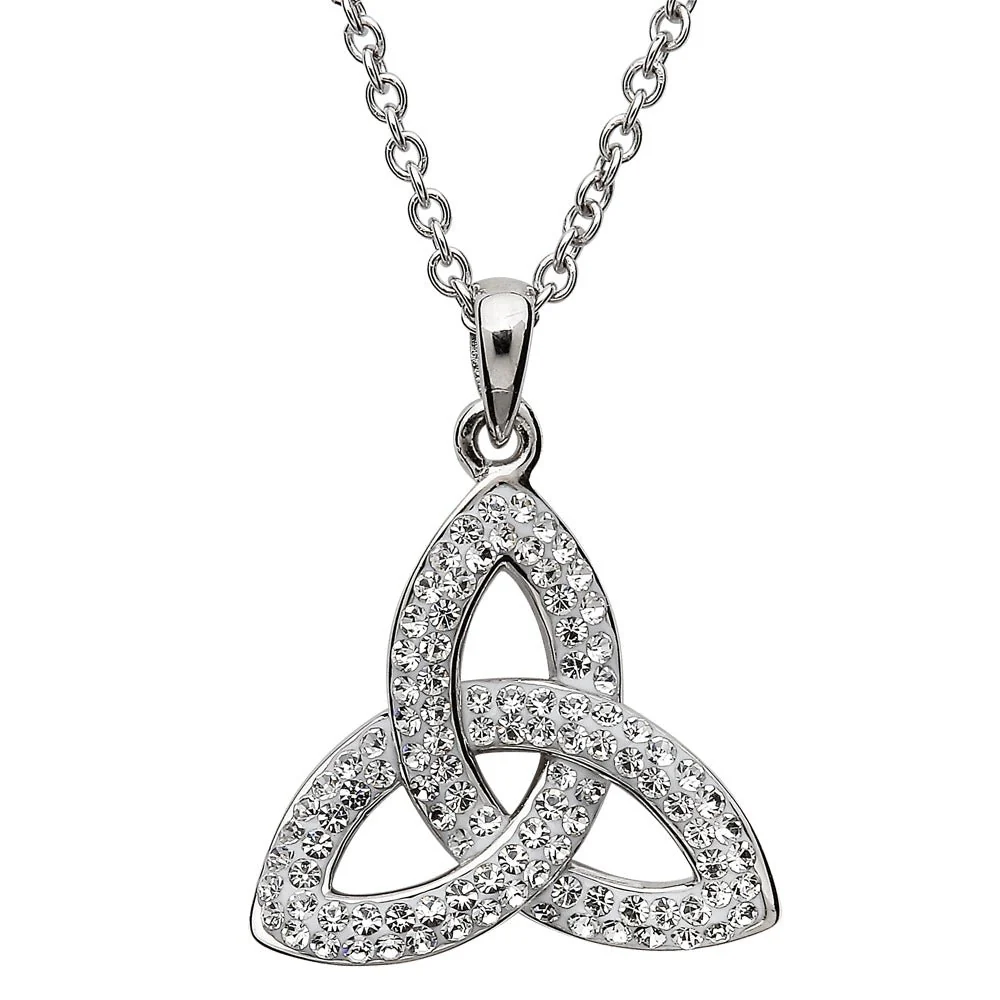 Sterling Silver Celtic Trinity Knot Pendant Adorned By Crystals SW6