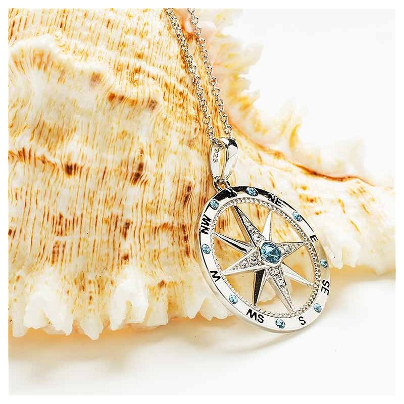 Sterling Silver White Crystal Compass Pendant and Chain - OC613 - Image 2