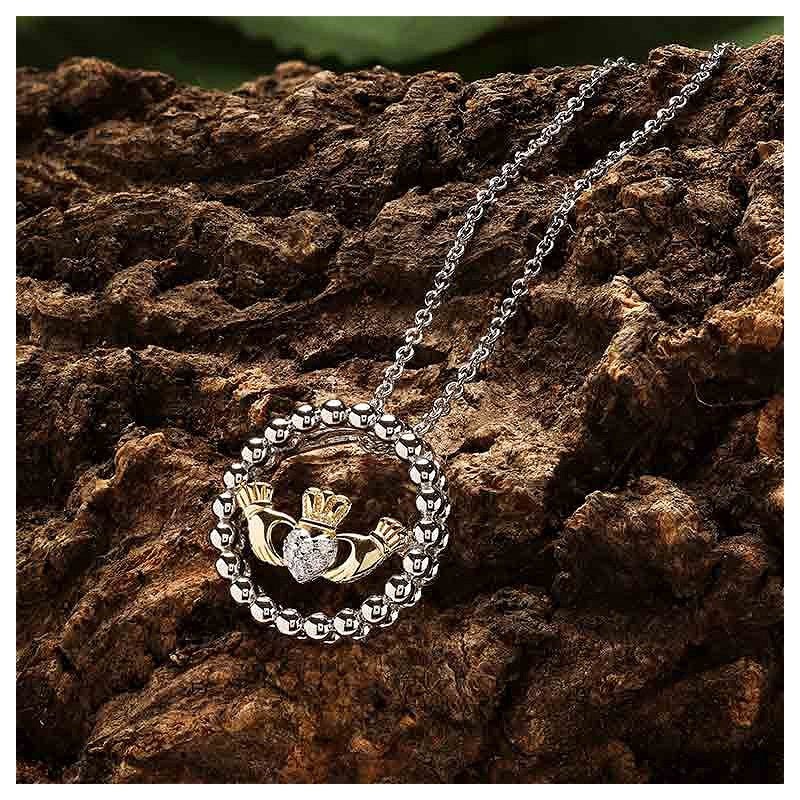 Sterling Silver CZ Claddagh Pendant with Chain SP003SH - Image 4