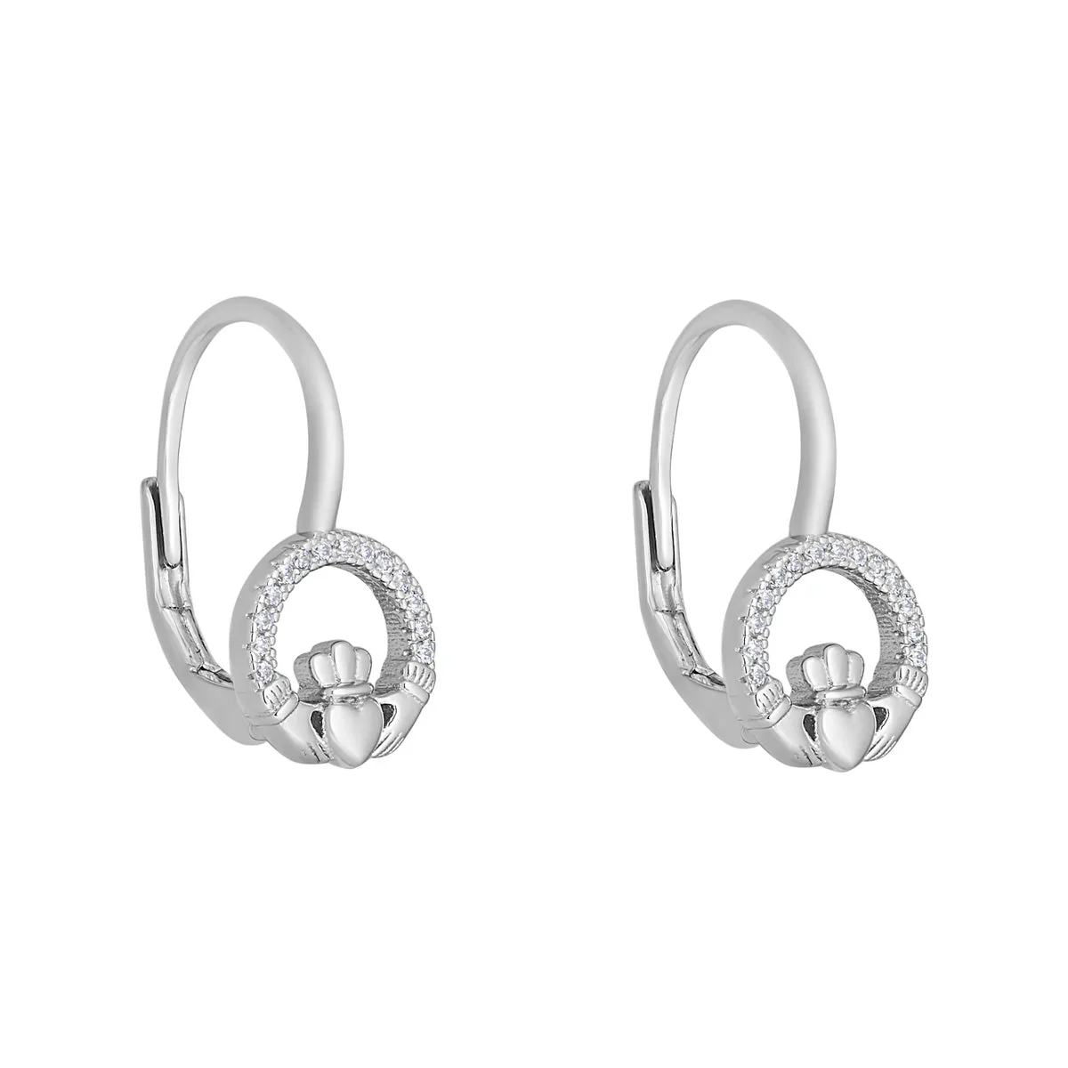 Sterling Silver CZ Small Round Claddagh Earrings - S34385