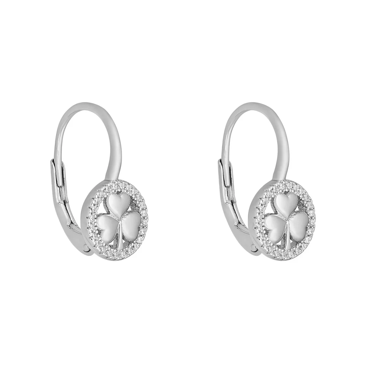 Sterling Silver CZ Small Shamrock Drop Earrings - S34386