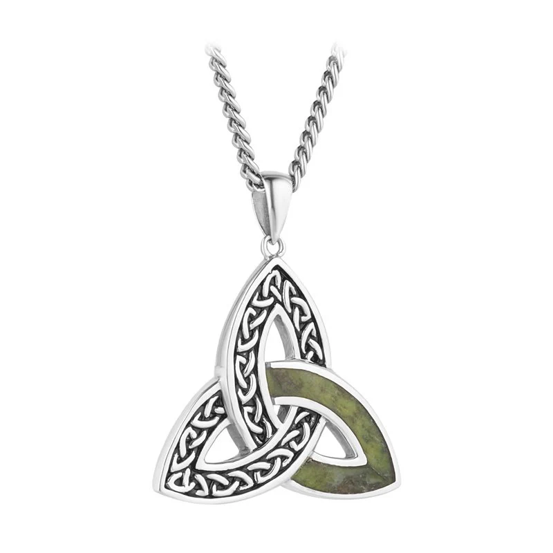 Sterling Silver Large Connemara Marble Trinity Knot Pendant with Chain - S47060