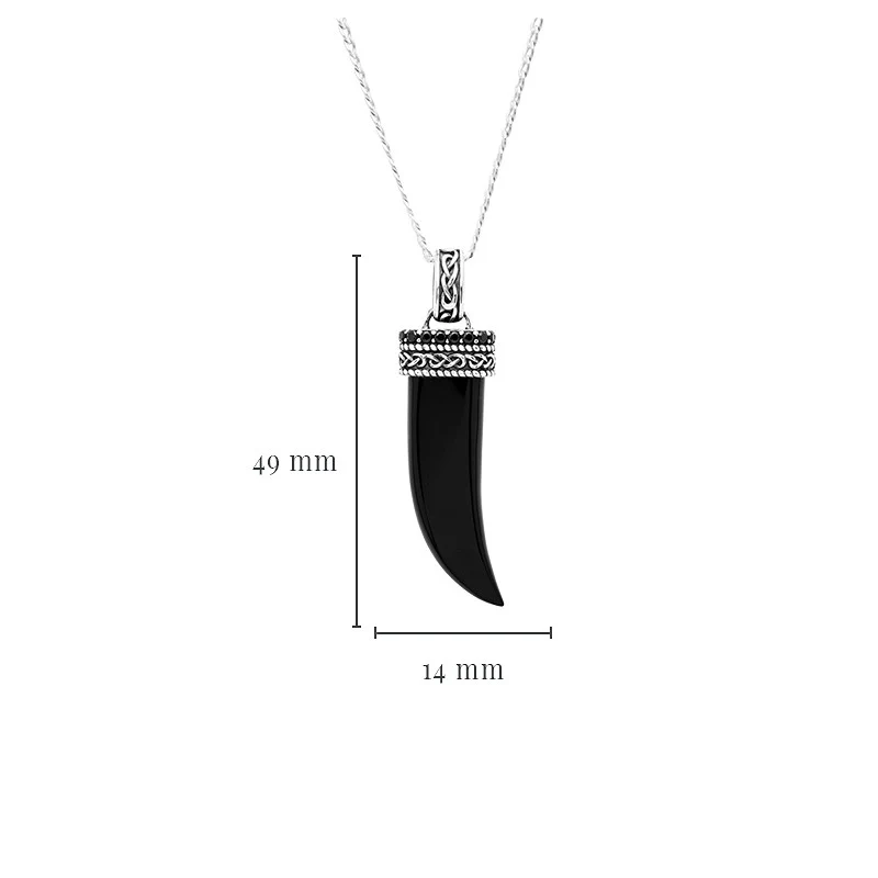Sterling Silver Gent's Black Spinel/Onyx Horn Pendant Hunter Collection SP2315 with Chain - Image 3