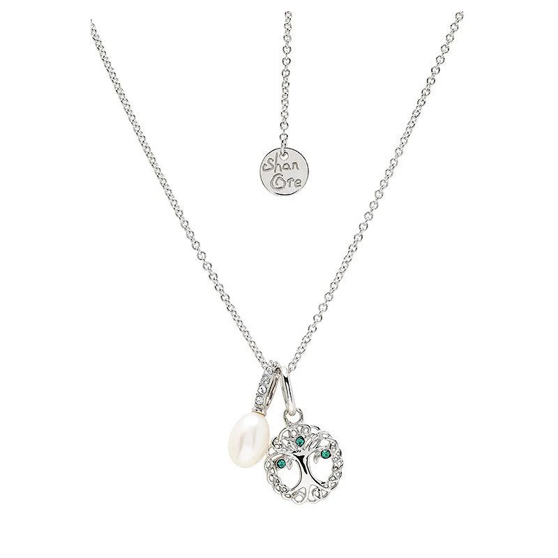 Sterling Silver Tree of Life Pendant with Crystal and Pearl SW256 - Image 3