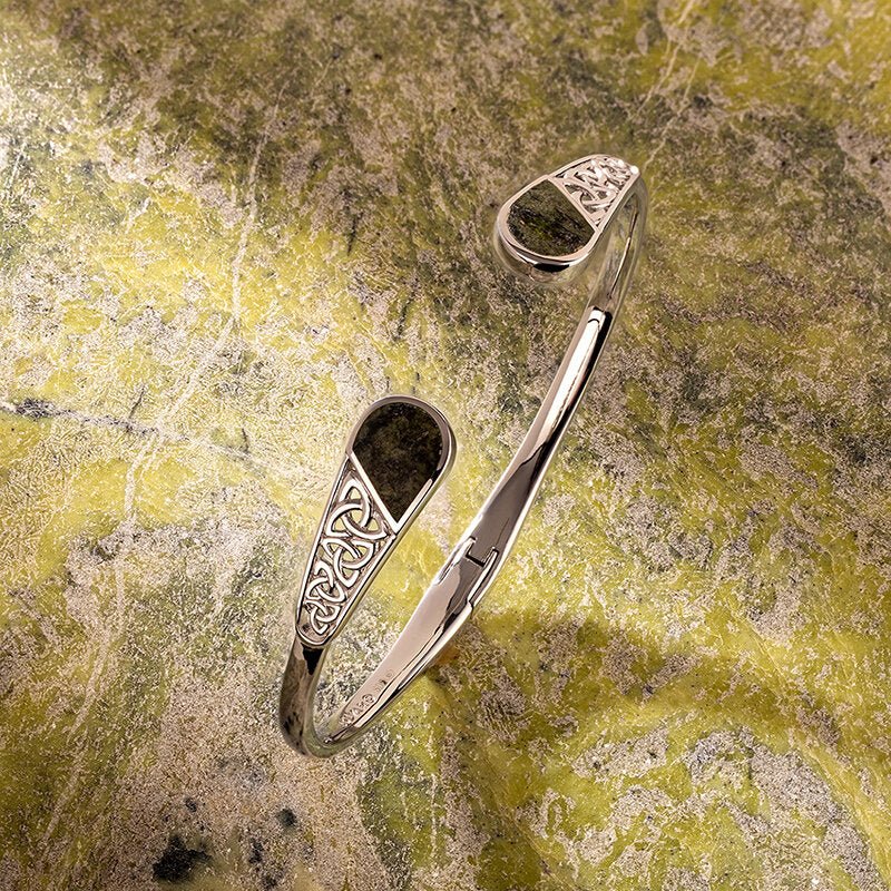 Sterling Silver Trinity Knot Connemara Marble Bangle Bracelet S50088 - Image 2