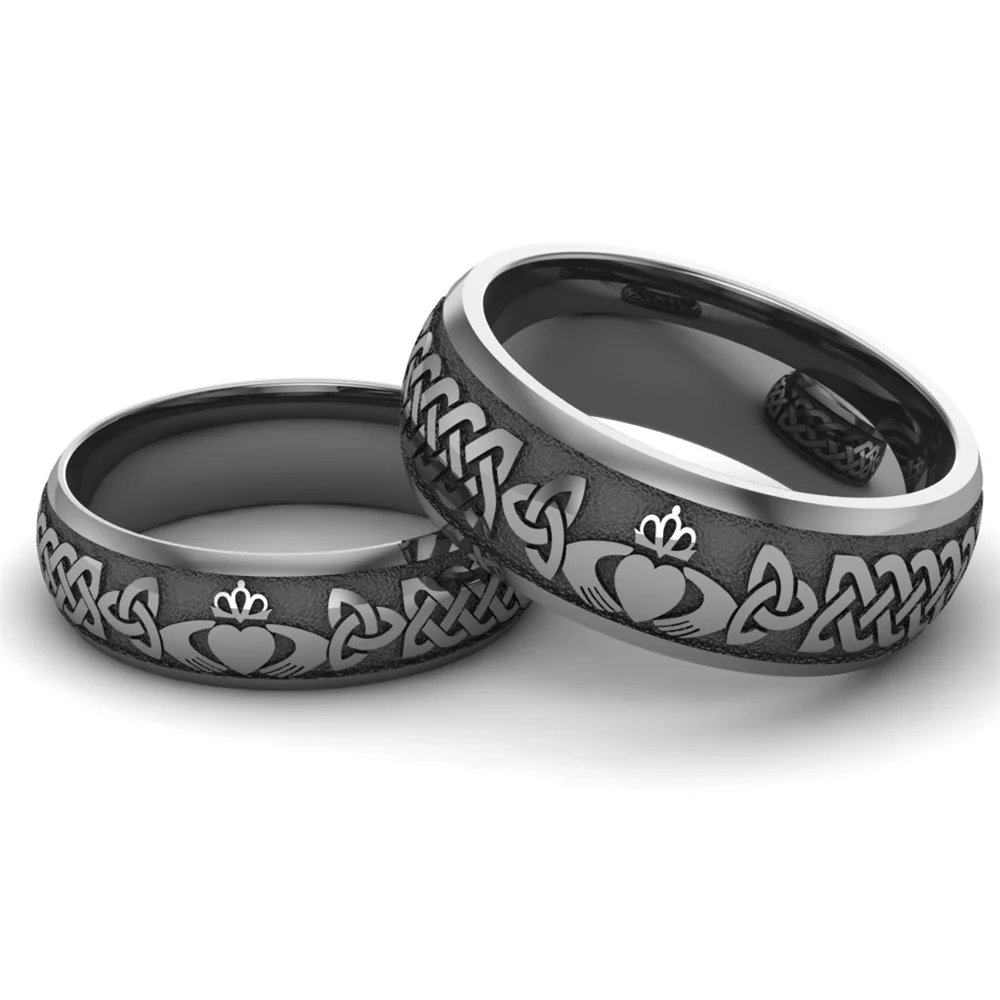 Titanium Claddagh Wedding Ring Set 1 - 8mm-6mm - Image 8