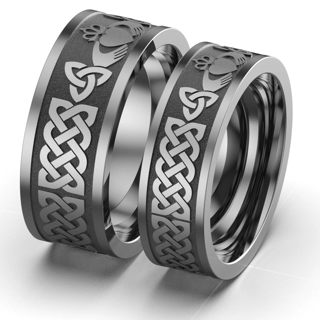 Titanium Claddagh Wedding Ring Set 1 - UCL1-10M8M-TITAN-FLAT - Image 11