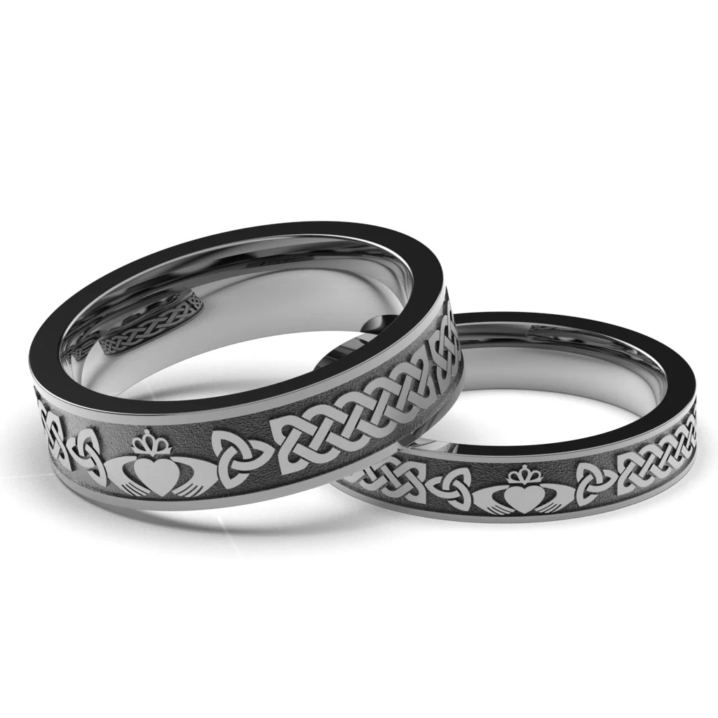 Titanium Claddagh Wedding Ring Set 1 UCL1-6M4M-TITAN-FLAT - Image 12