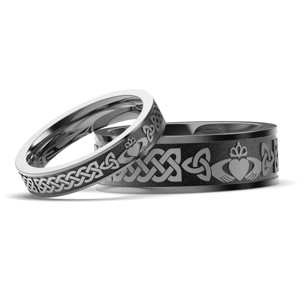 Titanium Claddagh Wedding Ring Set 1 - UCL1-8M4M-TITAN-FLAT - Image 6